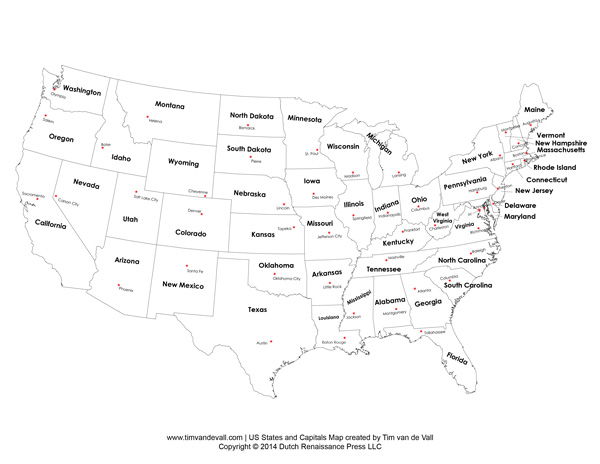 US States and Capitals Map 600