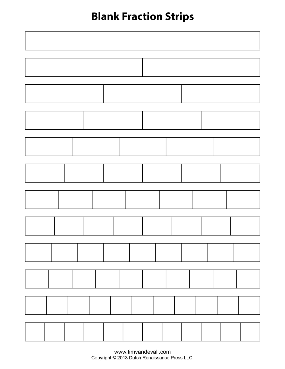 Free Printable Fraction Strips / Blank Fraction Bars Math Printables