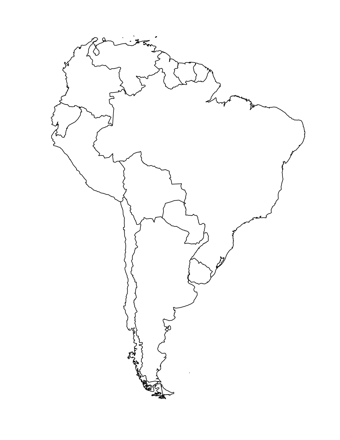 Blank Map of South America Template