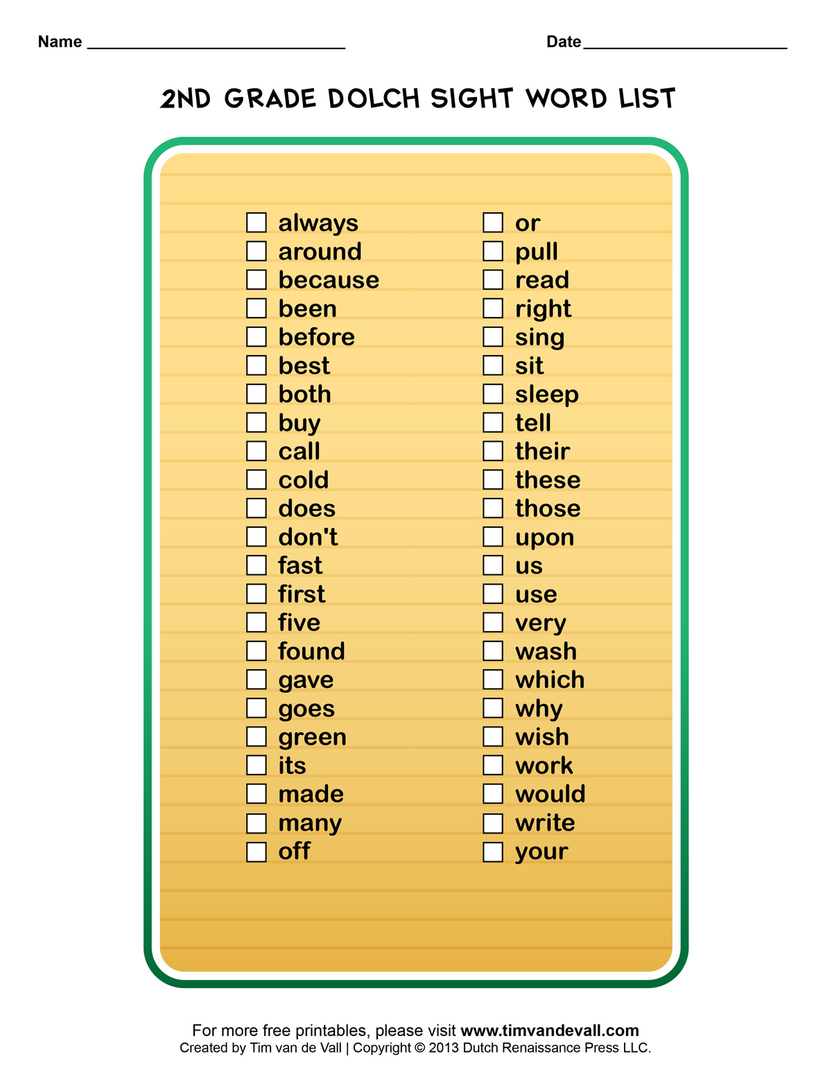 Sight Words For 2nd Graders
