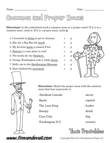 Common and Proper Nouns Worksheet
