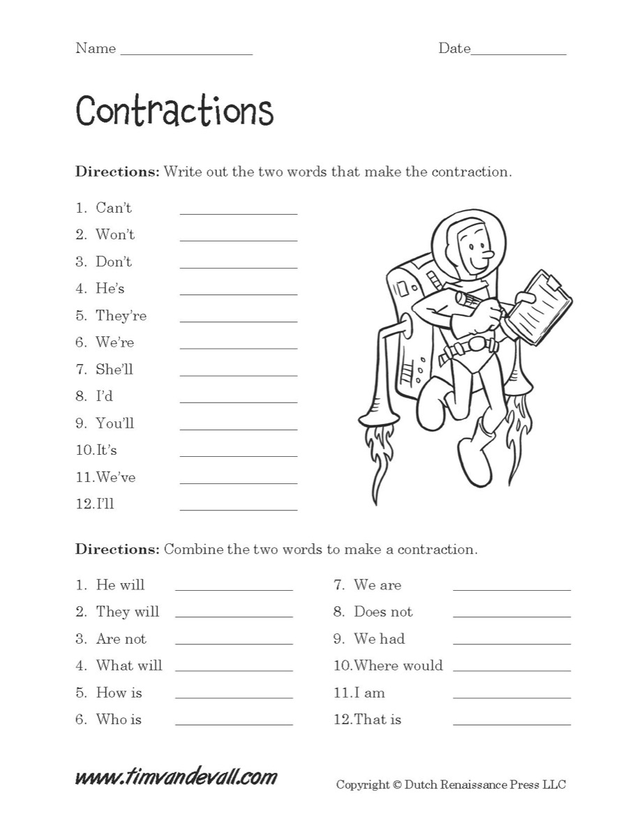 Free Printable Contraction Worksheets Printable Templates