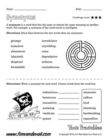 synonyms worksheet, synonyms list