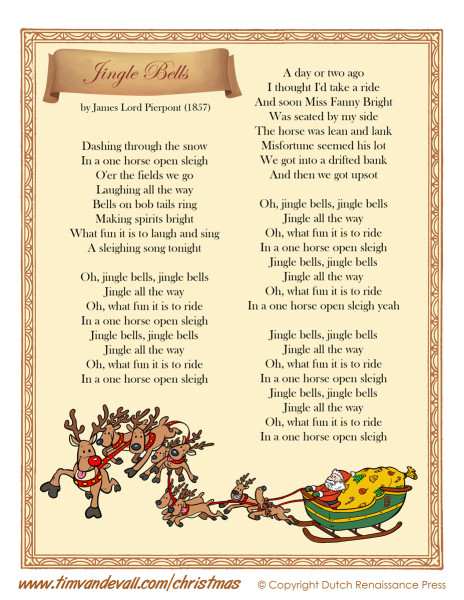Printable Jingle Bells Lyrics Tim #39 s Printables