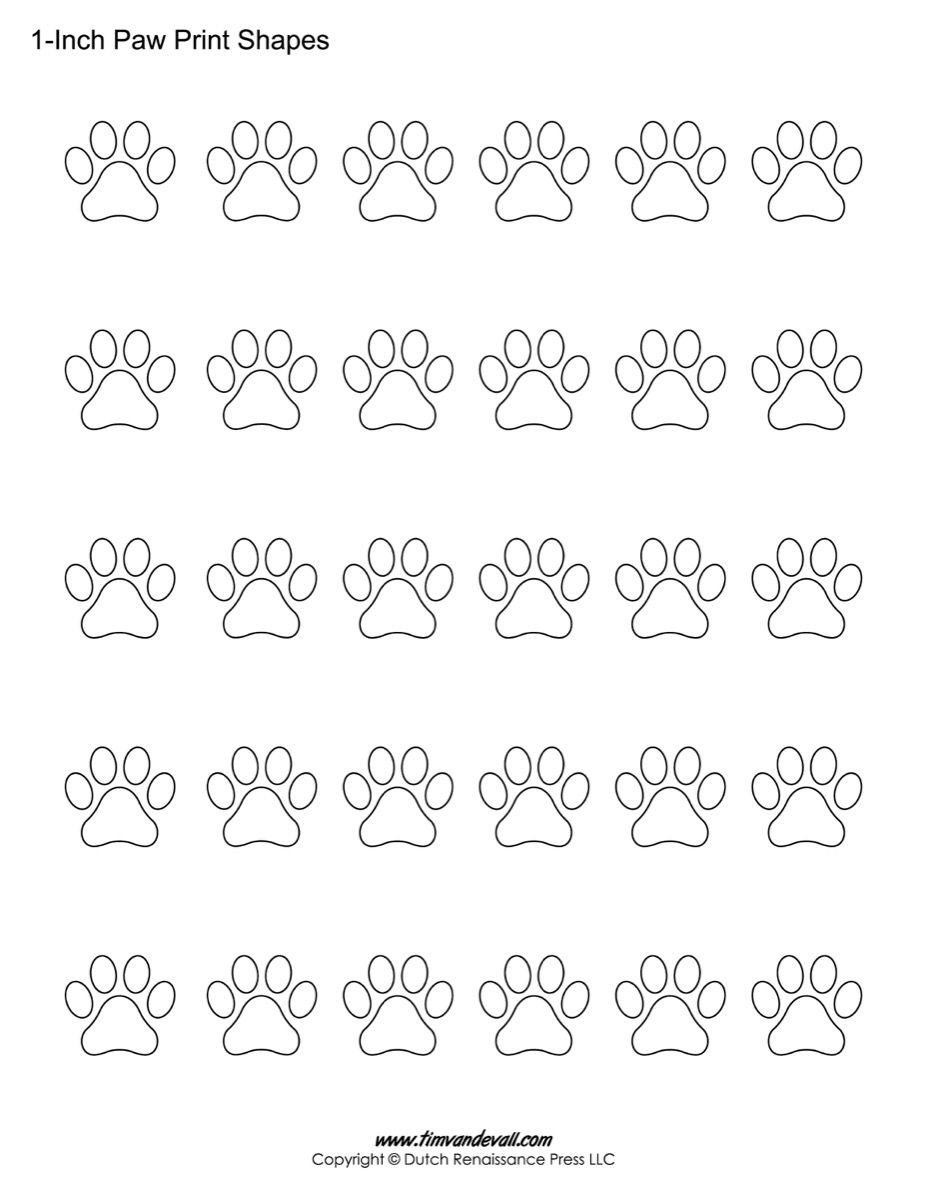 Dogdotnet One Dog Cat Paw Print Stencils Sheet Template 4 Various Paw Print Sizes 1.5 and 1 Tall 2
