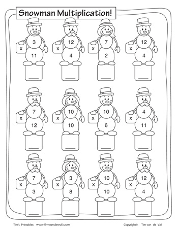 Snowman-Multiplication-Worksheet-1-350 - Tim's Printables