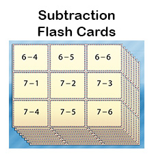 subtraction flash cards