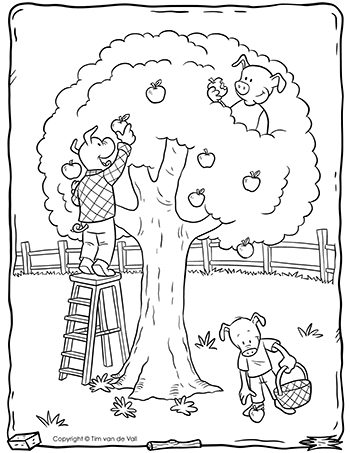 Three Little Pigs Apple Tree Coloring Page