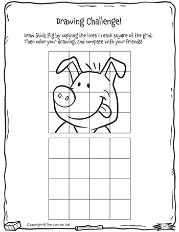 Three Little Pigs Drawing Challenge - Stick Pig - Black & White