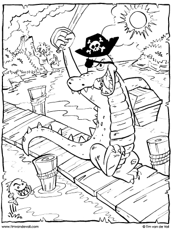Alligator Pirate Coloring Page