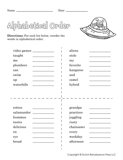 alphabetical order worksheets