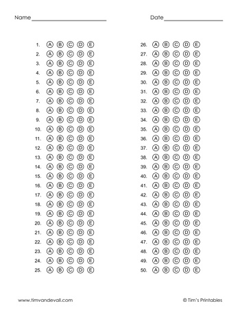 Answer Sheet Template 1 Tim #39 s Printables
