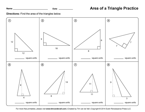 area of a triangle worksheet