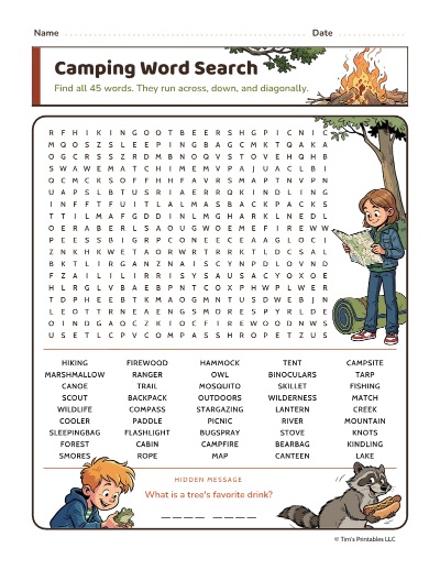Camping Word Search
