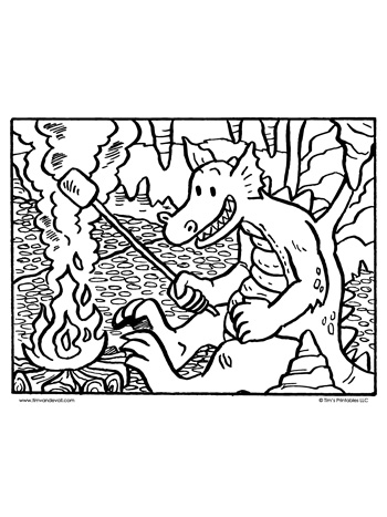 dragon roasting marshmallows coloring page