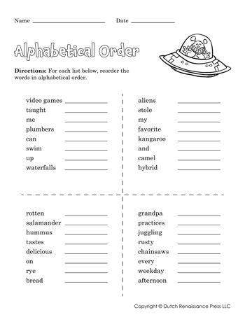 Alphabetical Order Worksheet 01