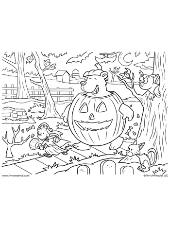 halloween trick or treat bears coloring page
