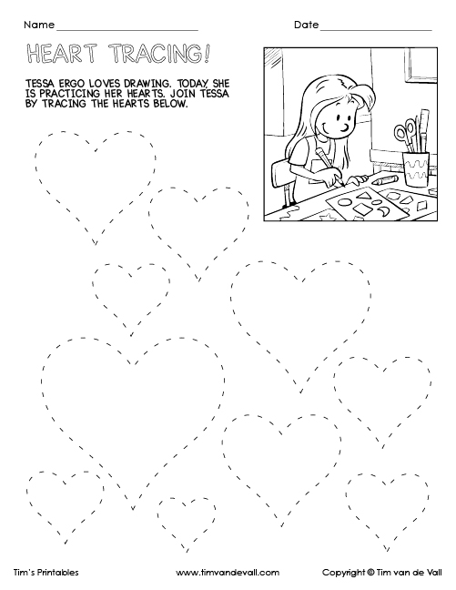 Heart Tracing Worksheet 500 Tims Printables