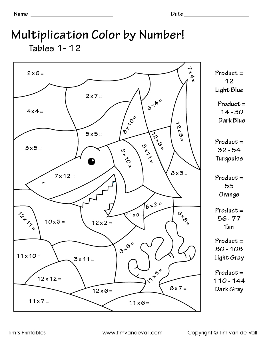 Printable Color by Number Multiplication Worksheets PDF Tim #39 s Printables