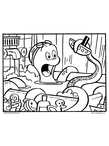 Octopus in Tub Coloring Page