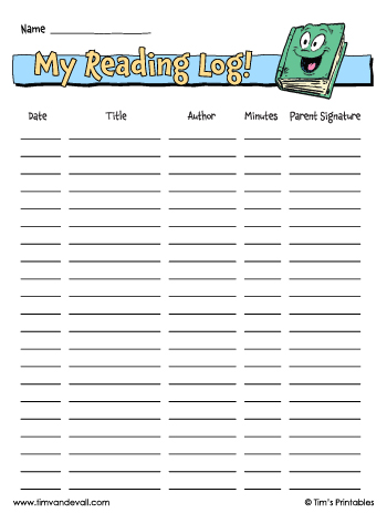 reading log template minutes