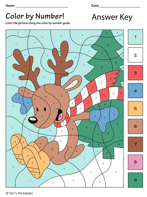 Color by Number Printable – The Reindeer – Tim's Printables