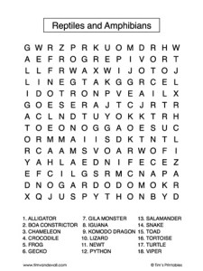 Reptiles and Amphibians Word Search