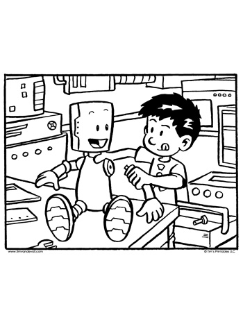 robot repairs coloring page