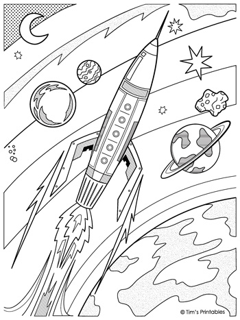 Rocket Ship, Spaceship, UFO Coloring Pages - Tim's Printables