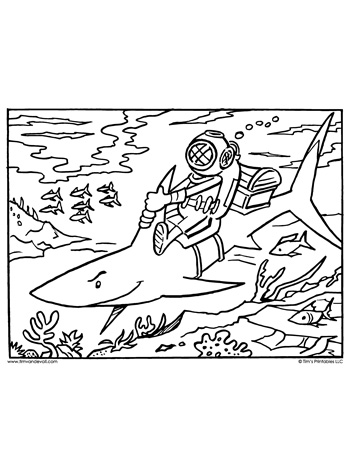 Shark and Diver Coloring Page