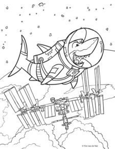 Shark in Space Coloring Page