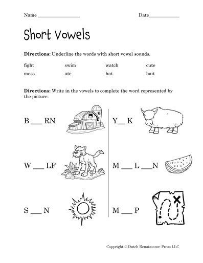 short vowel worksheets