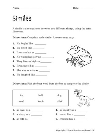 simile worksheets