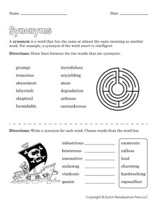 Synonym Worksheets - Tim's Printables