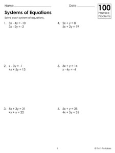 Systems of Equation Worksheets - Easy