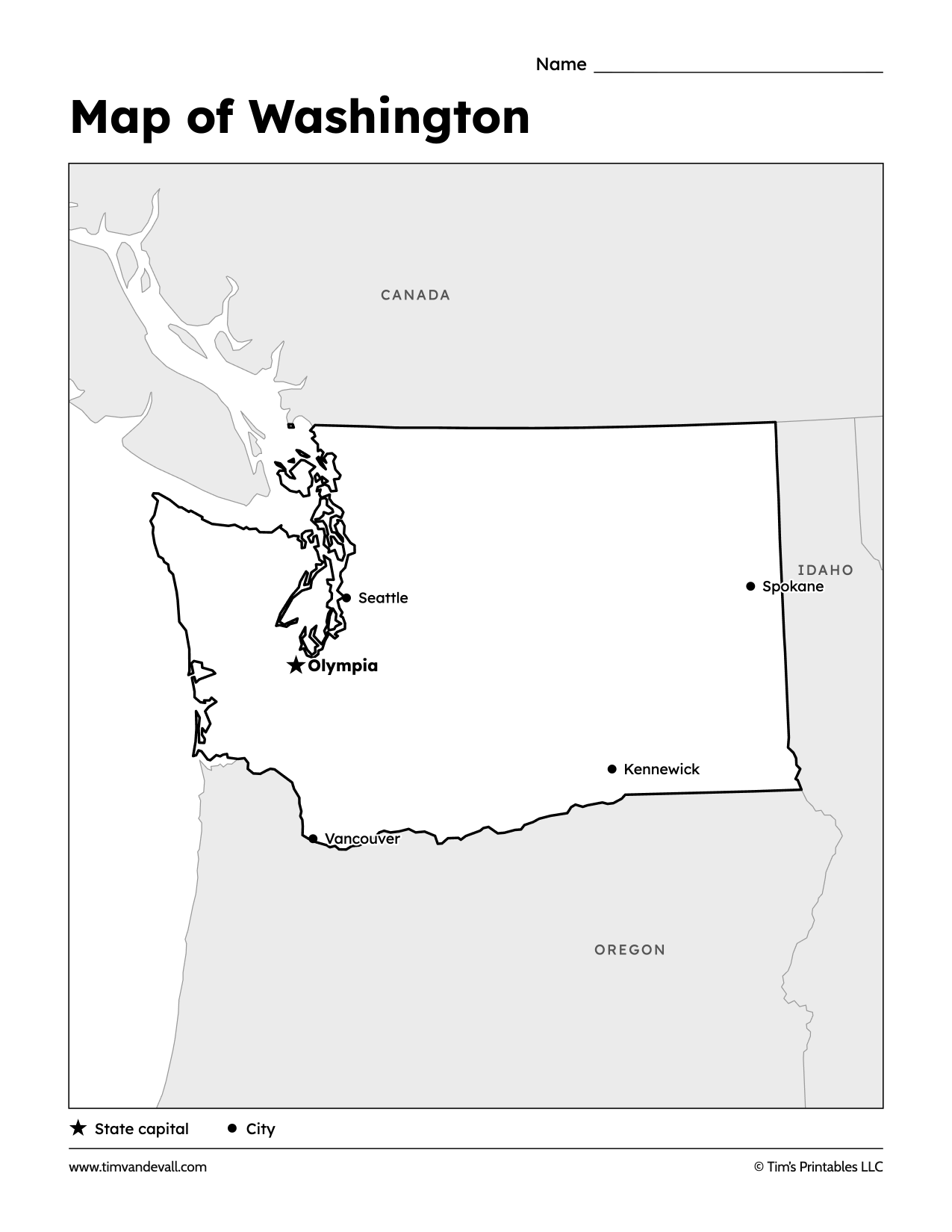 Printable Washington Map: Blank, Labeled and County Maps (Free PDF ...